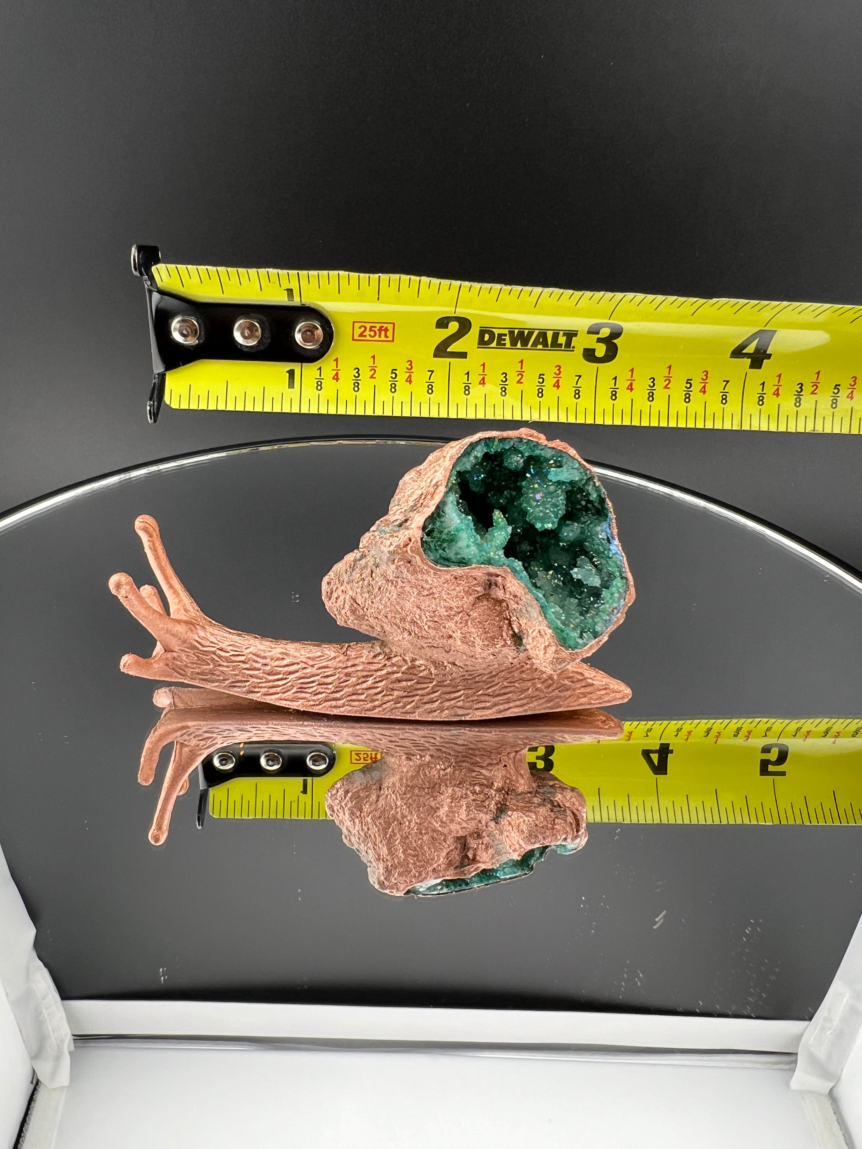 Snail With Green Dyed Geode As Shell Copper Electroformed