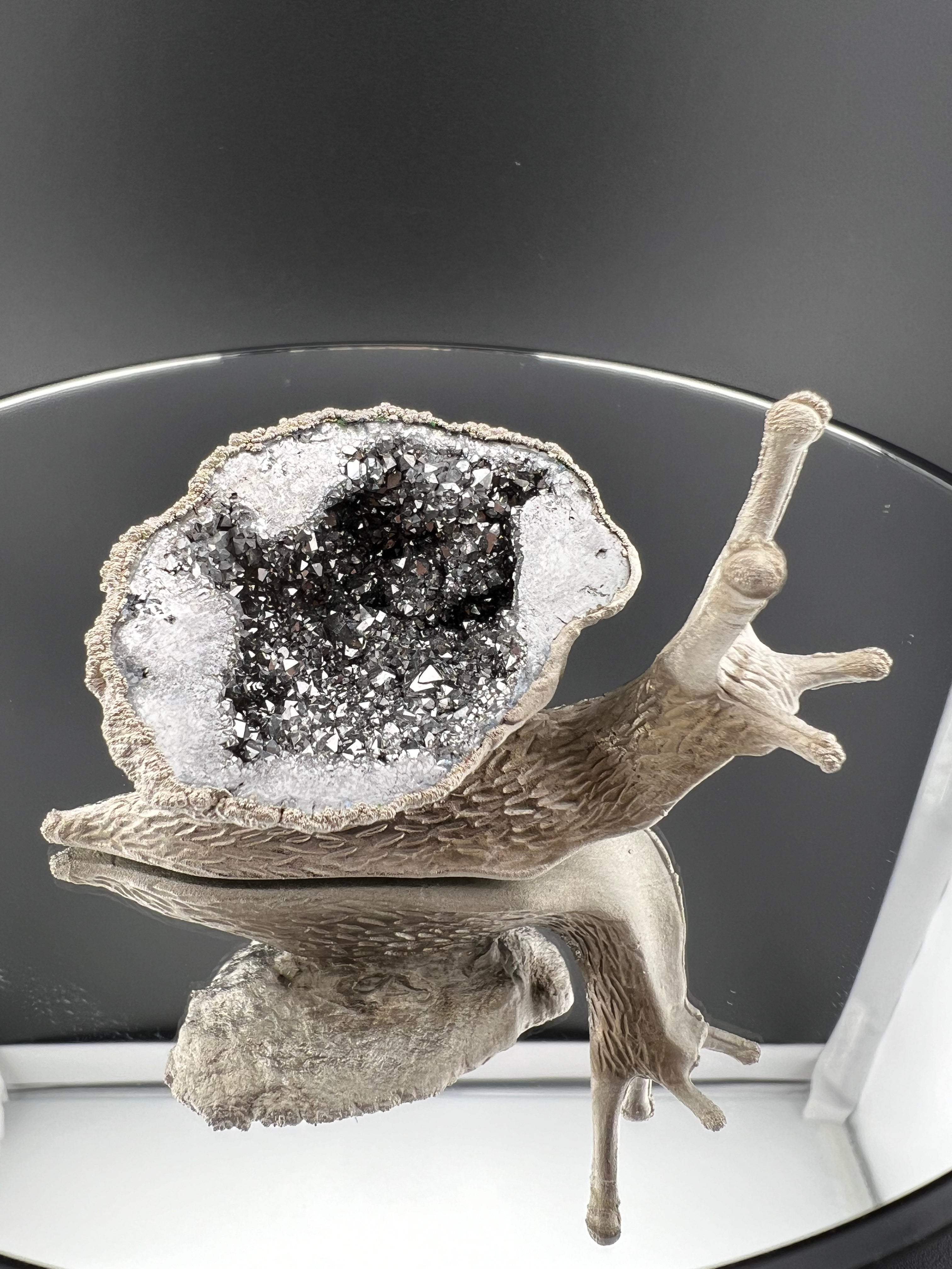 Snail With Shell As Silver Aura Geode Copper Electroformed Nickel Finished