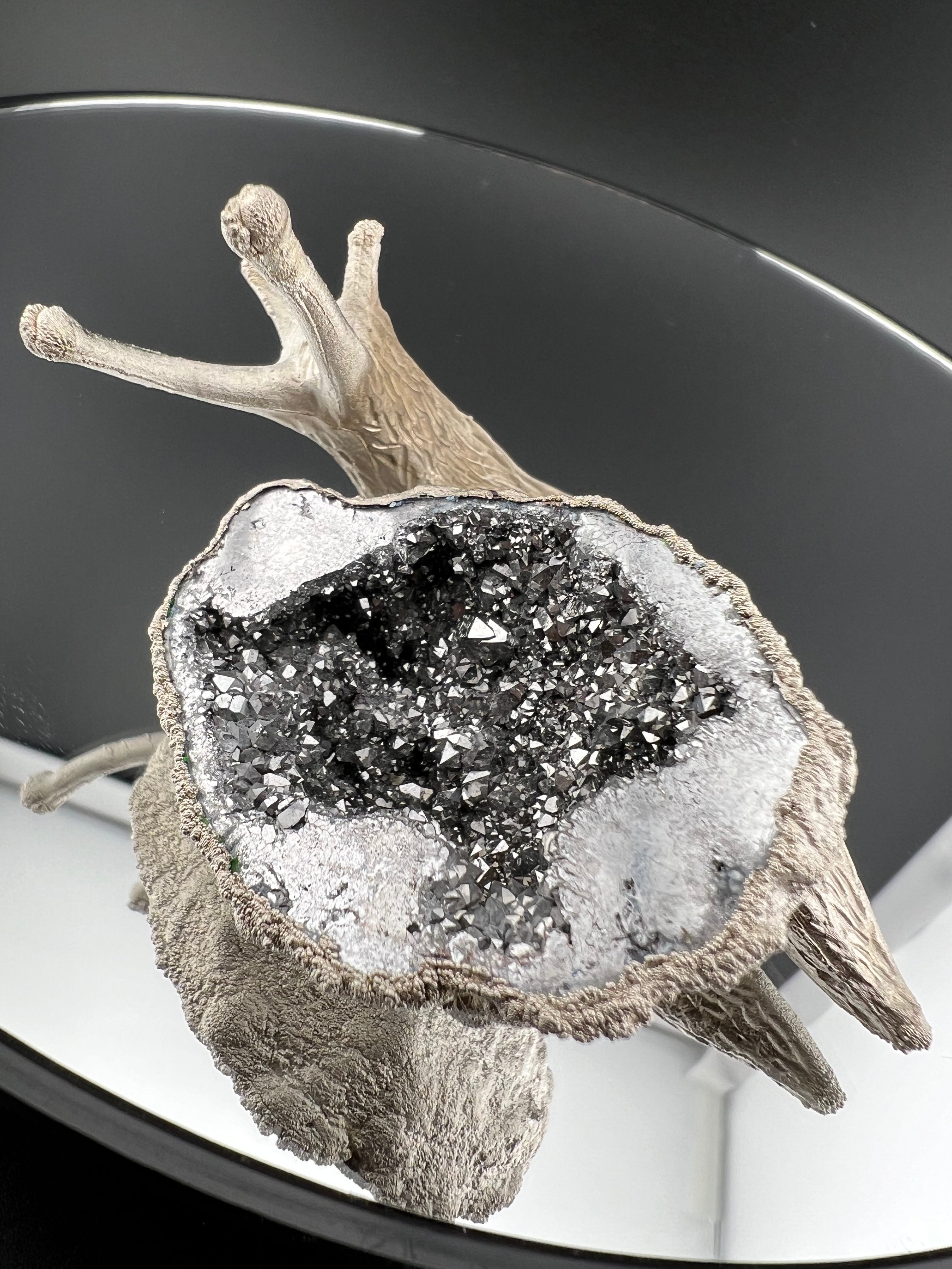 Snail With Shell As Silver Aura Geode Copper Electroformed Nickel Finished