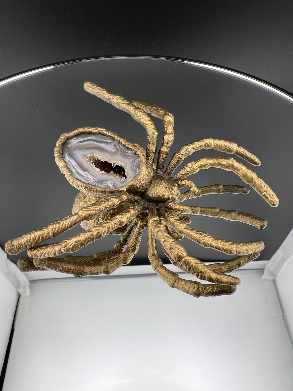 Brass Spider Oco Geode With Yellow Crystals Copper Electroformed Brass Plated Finish