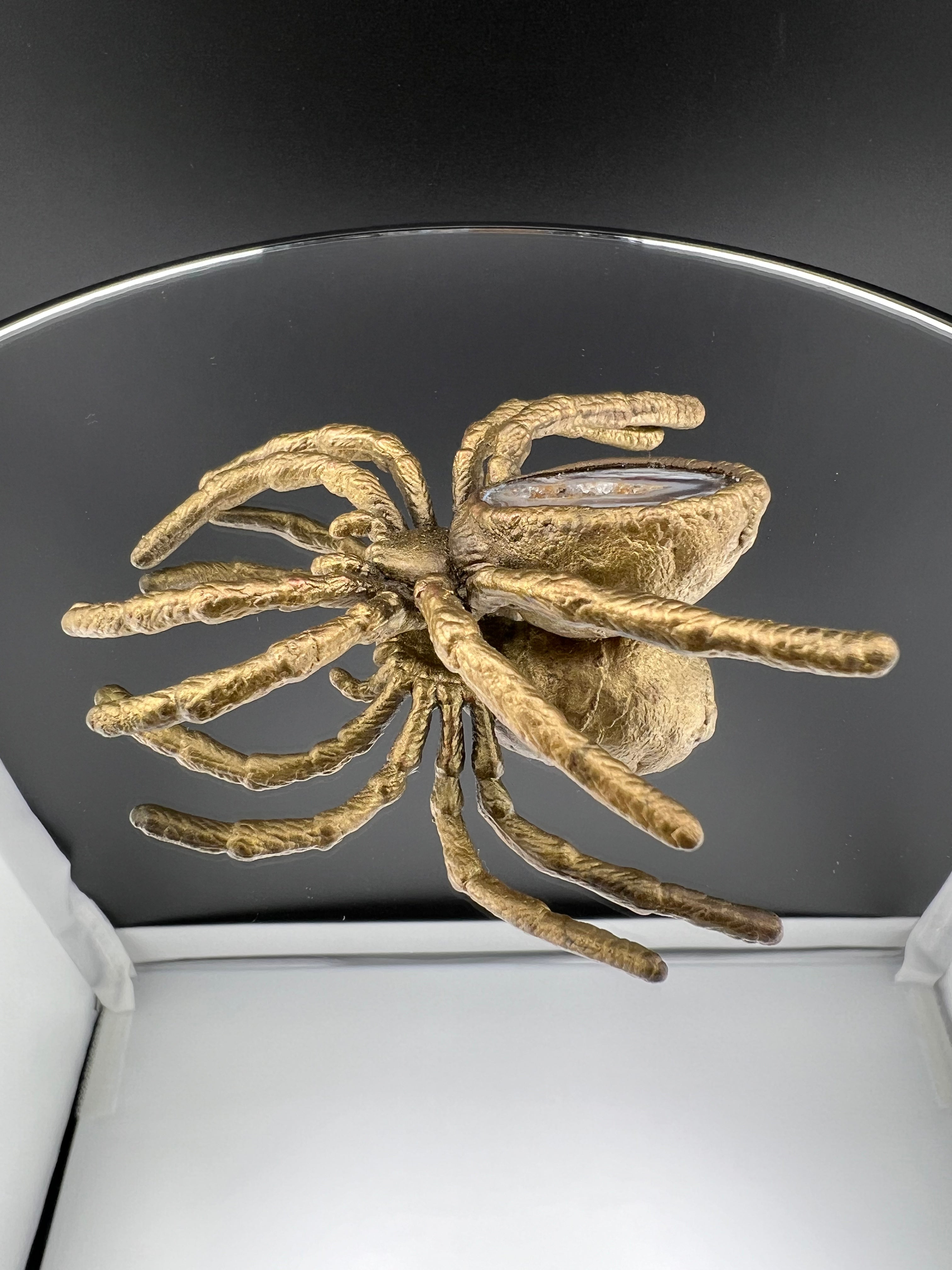 Brass Spider Oco Geode With Yellow Crystals Copper Electroformed Brass Plated Finish