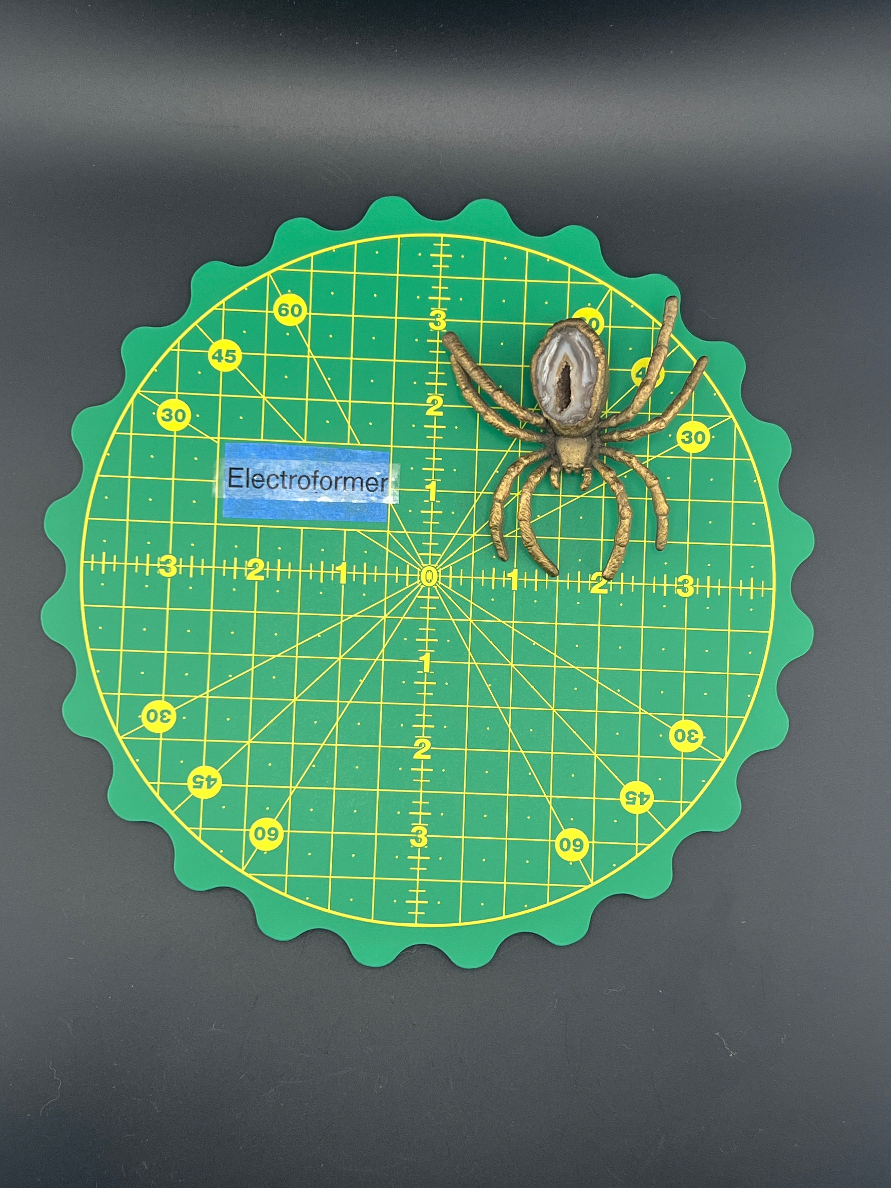 Brass Spider Oco Geode With Yellow Crystals Copper Electroformed Brass Plated Finish