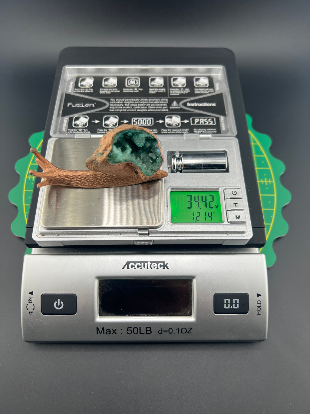 Snail With Green Dyed Geode As Shell Copper Electroformed