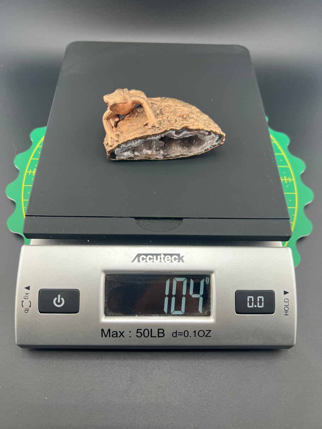 Oco Geode Druzy Hollow Cave With Frog On Top