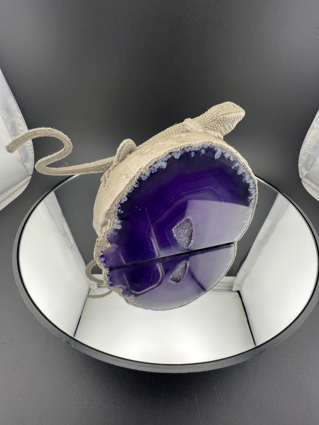 Purple Blue Agate Geode With Lizard On Back Nickle Finish