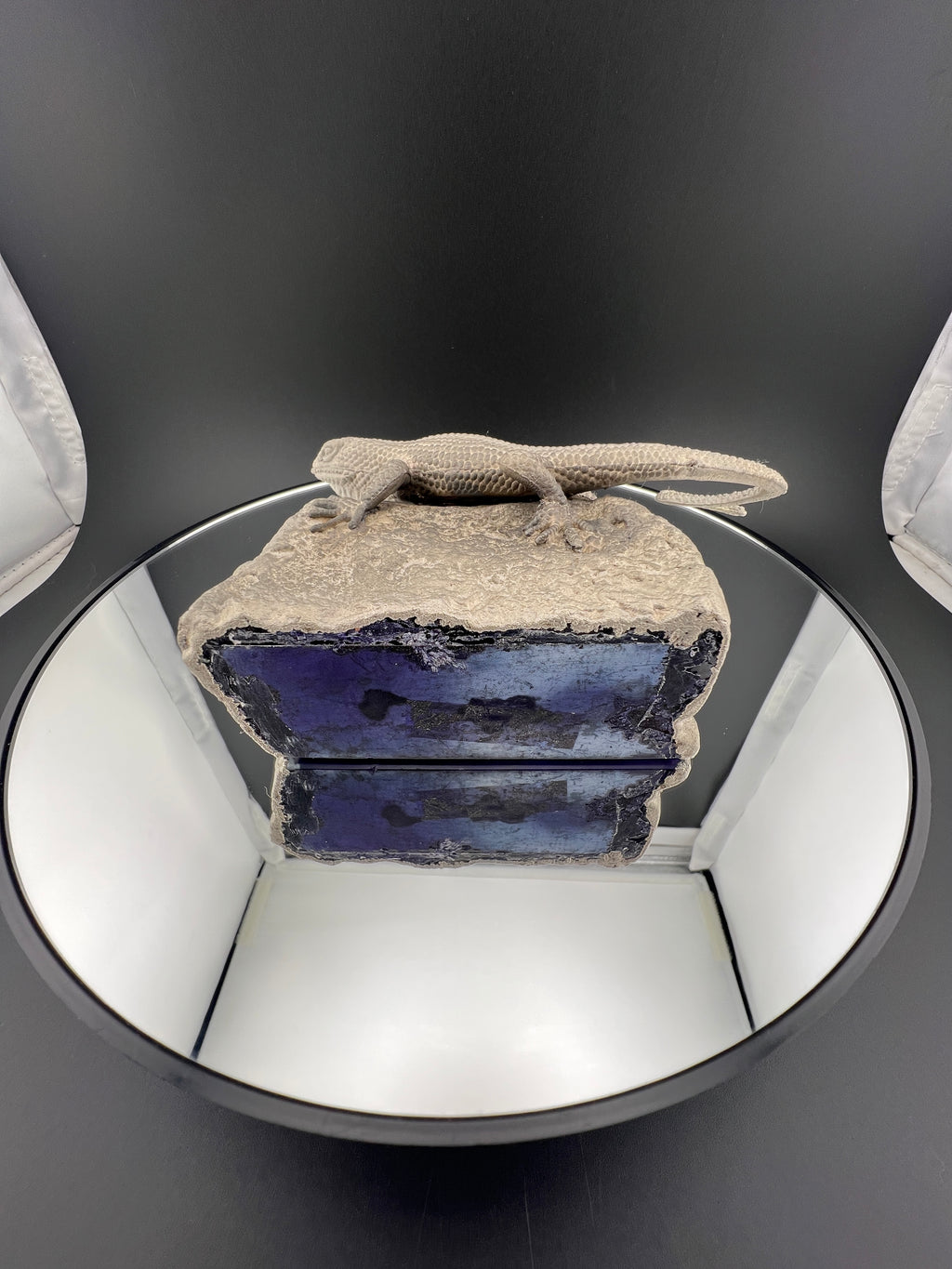 Purple Blue Agate Geode With Lizard On Back Nickle Finish