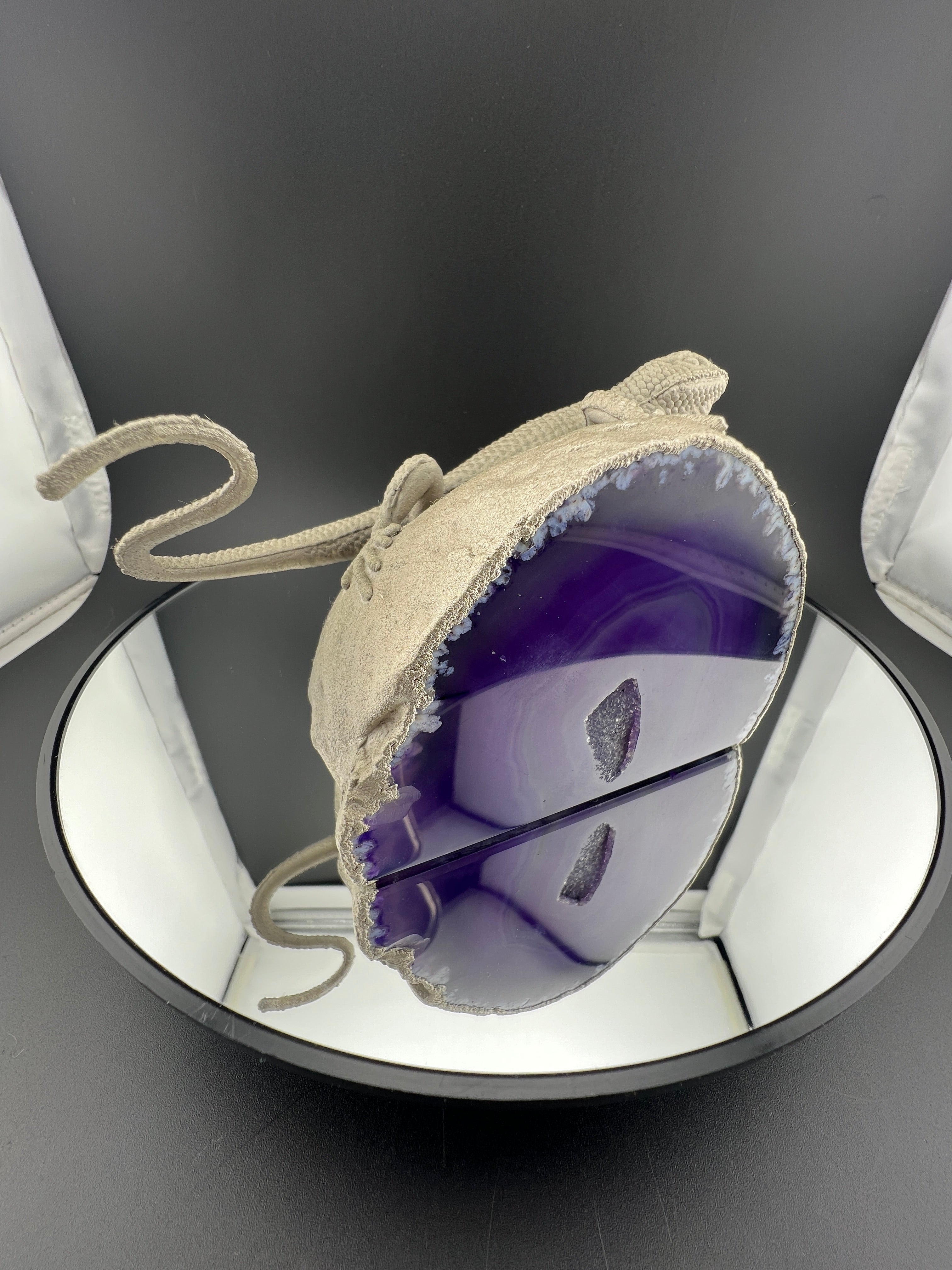 Purple Blue Agate Geode With Lizard On Back Nickle Finish