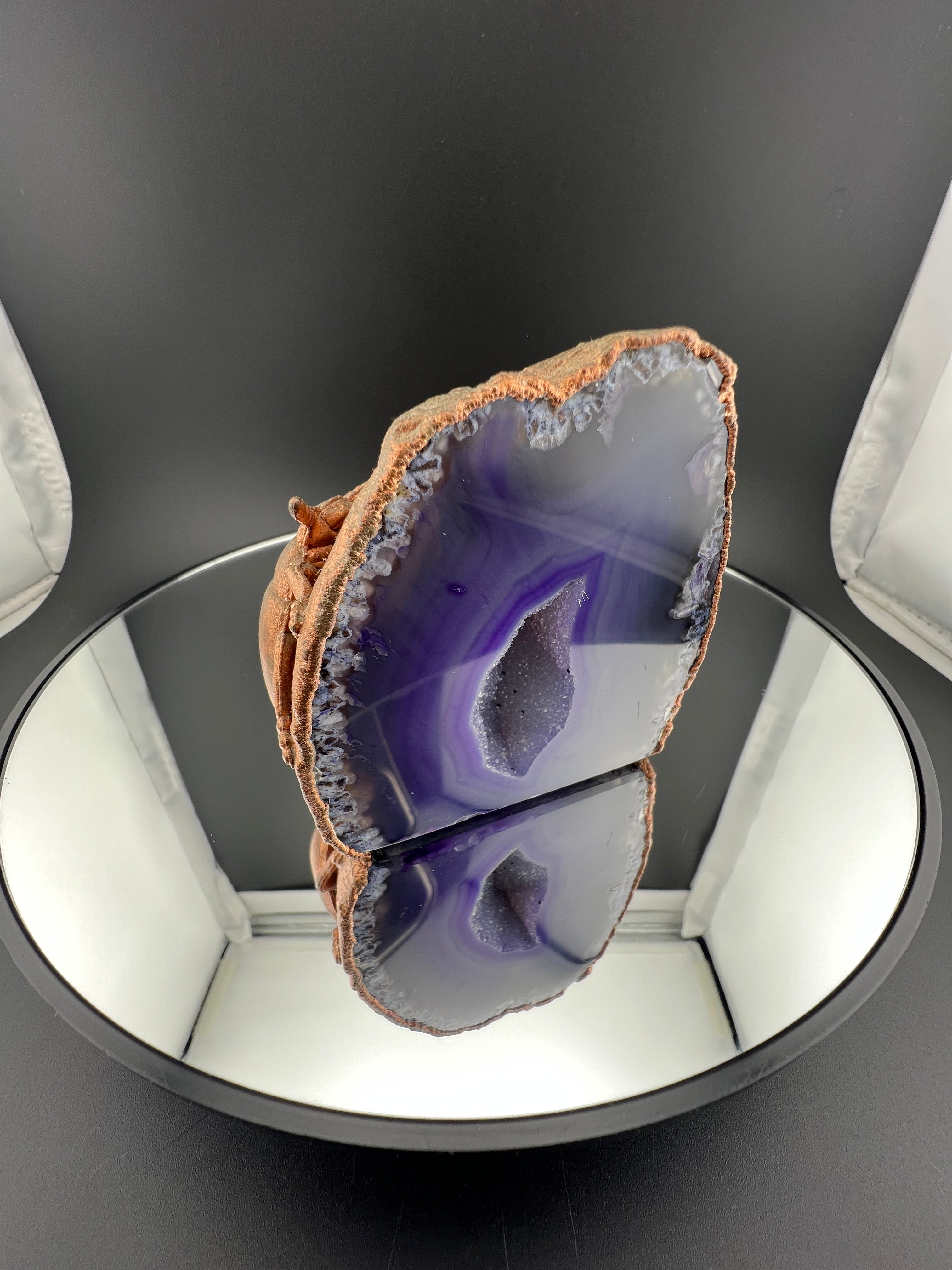 Purple Teal Agate Geode With Ladybugs On Back