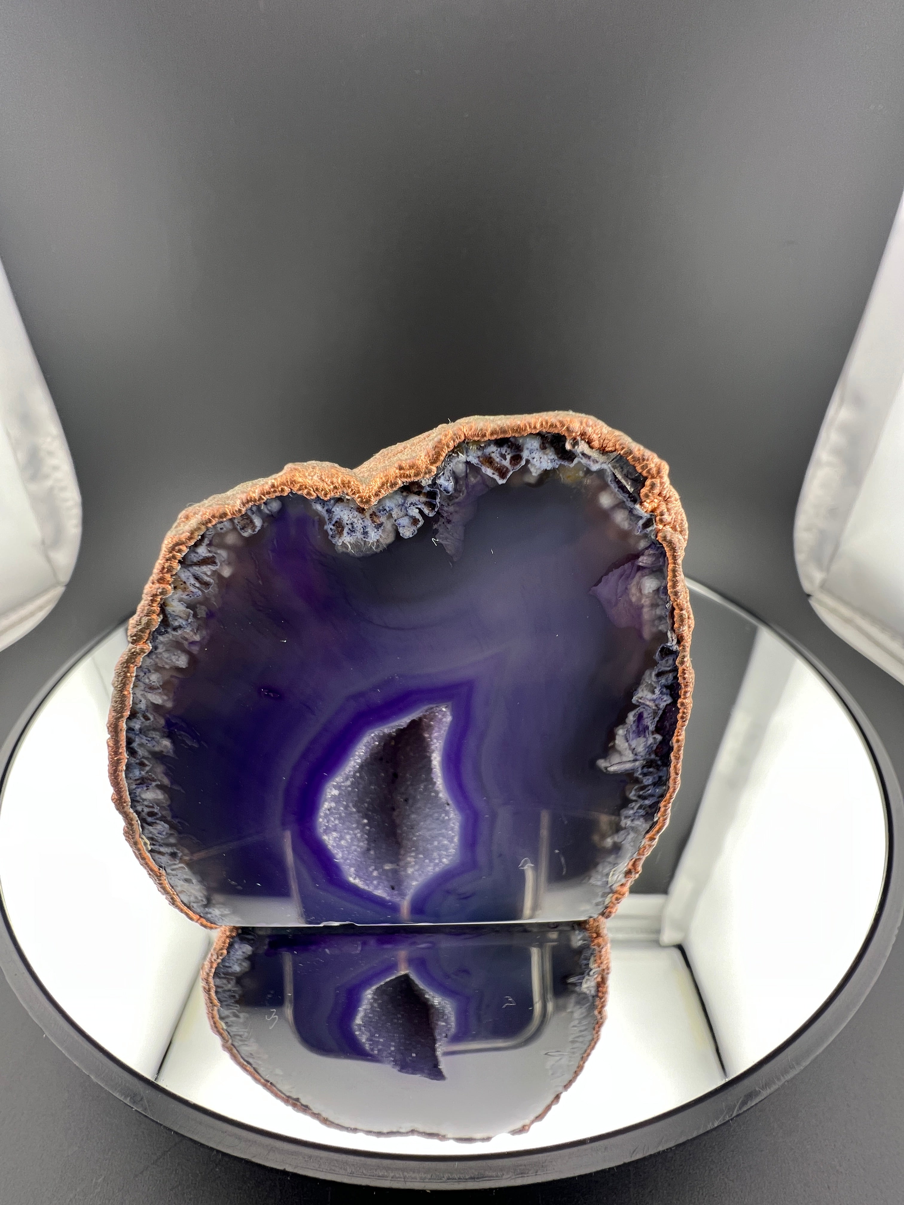 Purple Teal Agate Geode With Ladybugs On Back