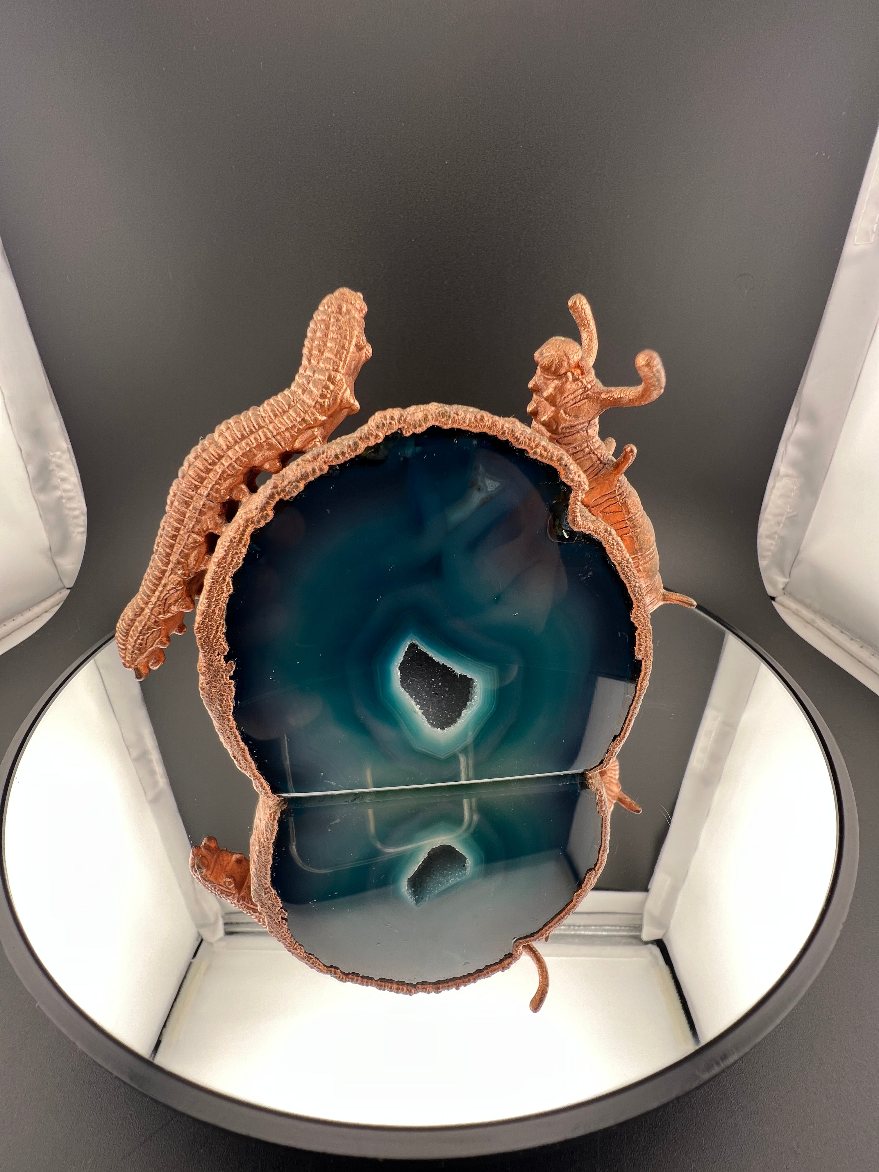 Caterpillars & Beetle On Blue Teal Agate Geode