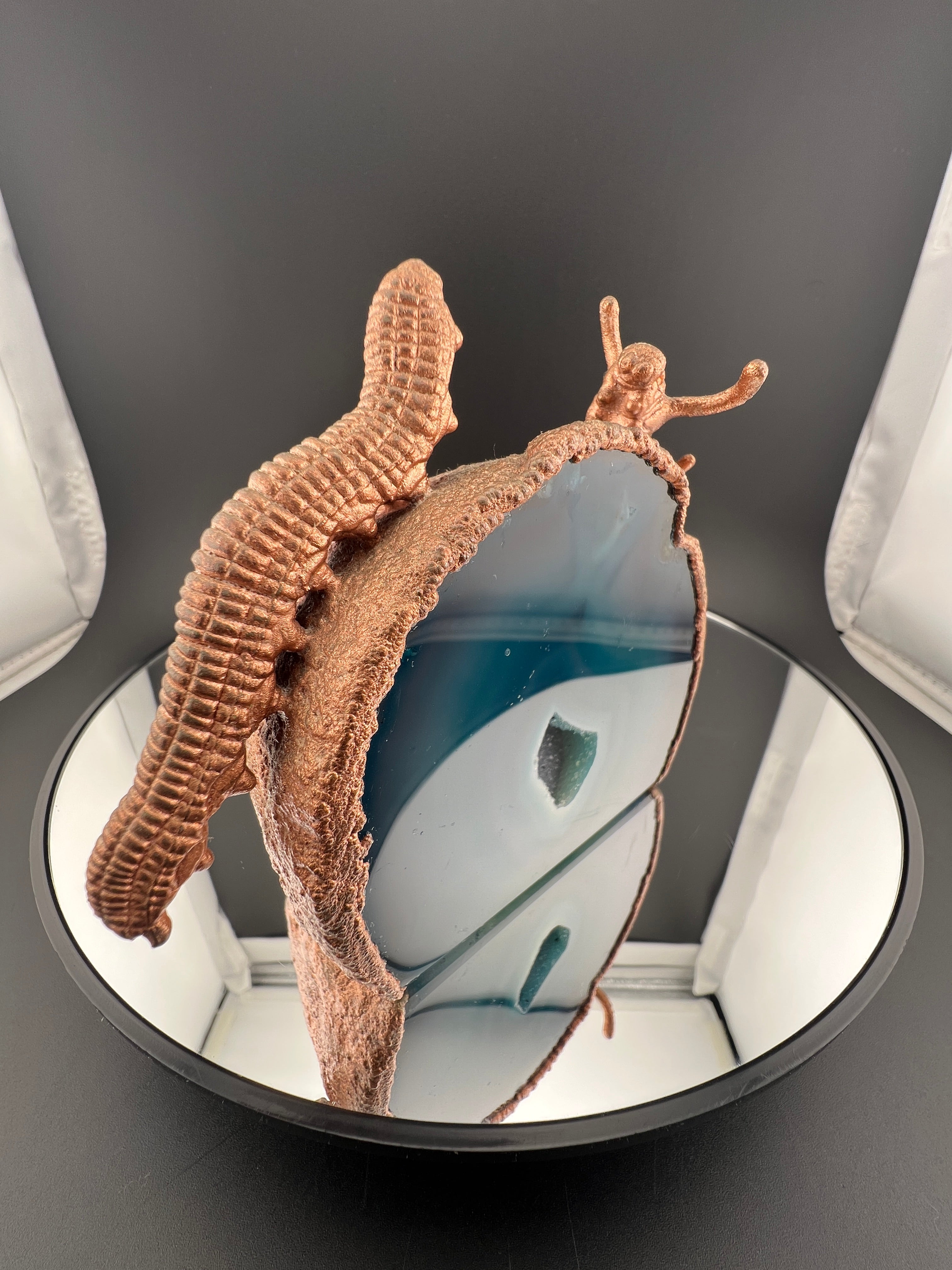 Caterpillars & Beetle On Blue Teal Agate Geode