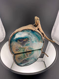 Teal Agate Geode Blue Dyed With Gecko Brass
