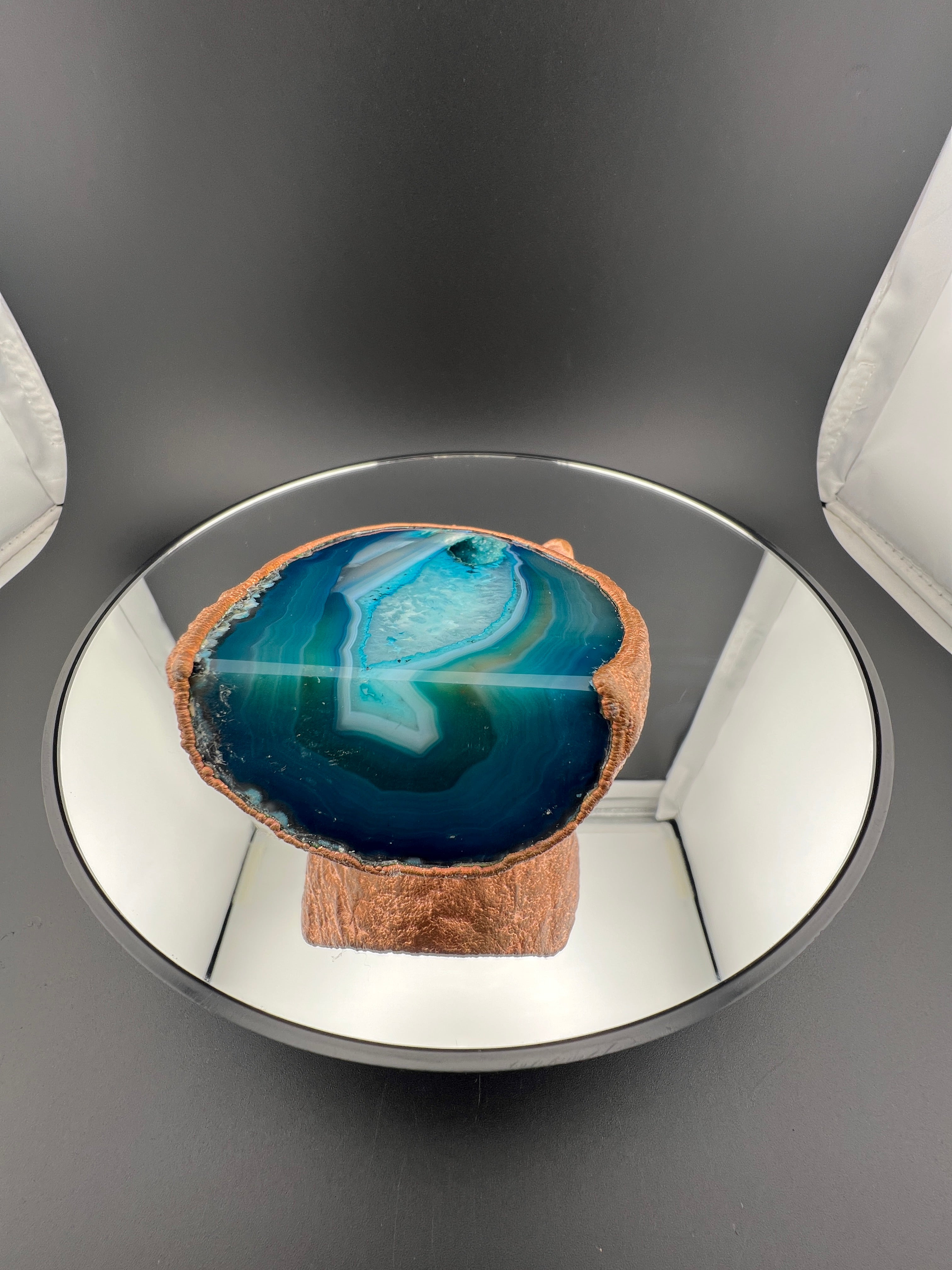 Pair OF Flogs On Blue Dyed Teal Agate Geode