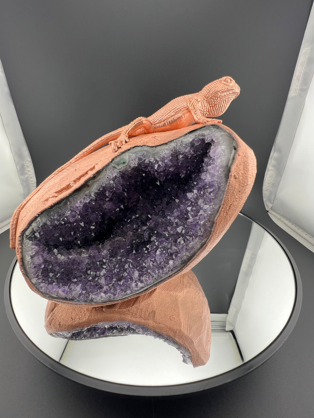 Lizard On Purple Amethyst Geode