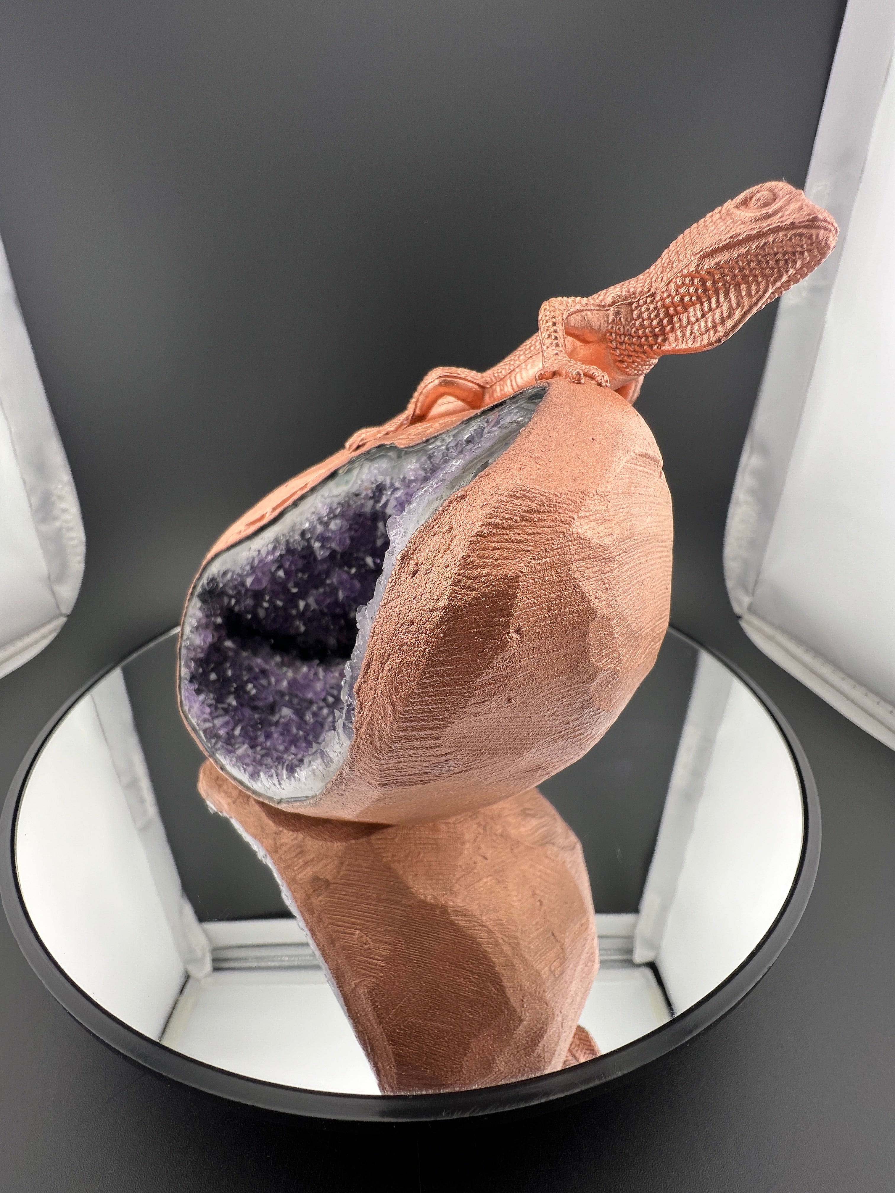 Lizard On Purple Amethyst Geode