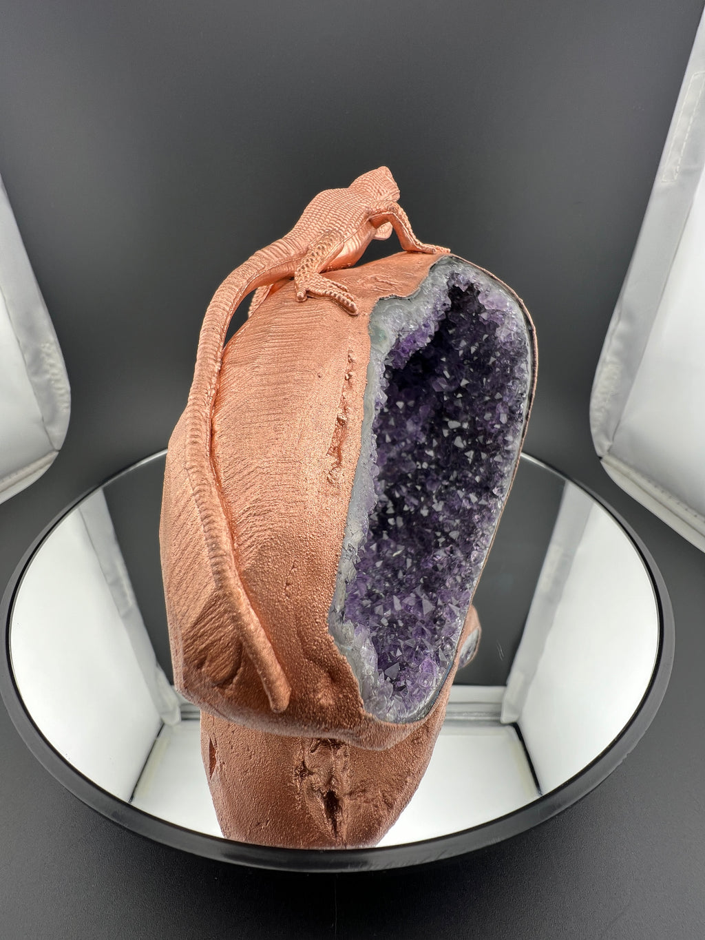 Lizard On Purple Amethyst Geode