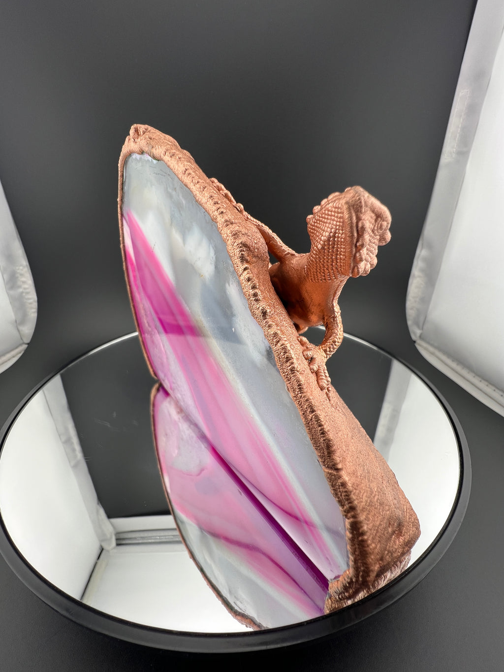 Lizard On Back of Pink Base Cute Agate (Discounted Small Damage)