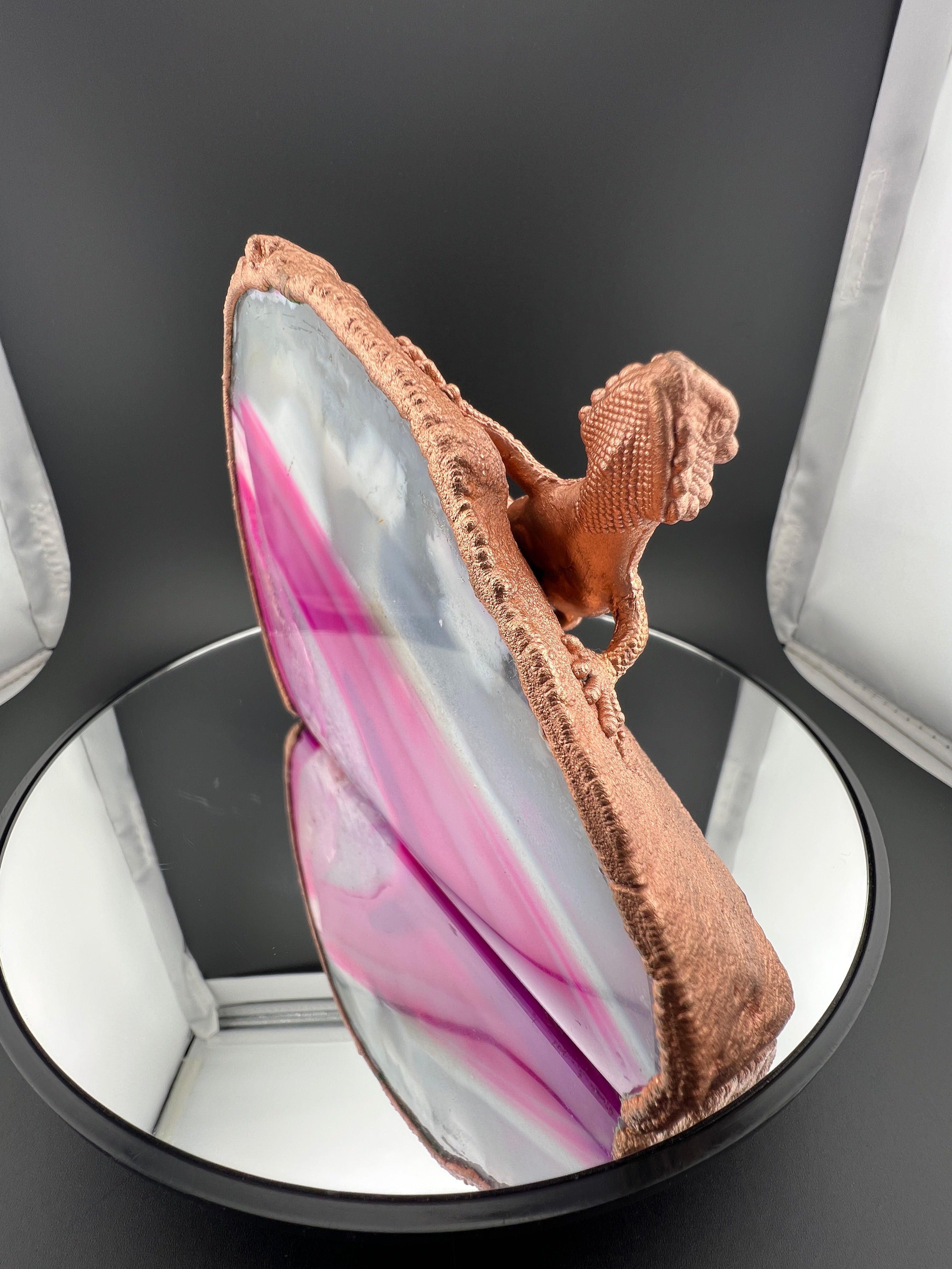 Lizard On Back of Pink Base Cute Agate (Discounted Small Damage)