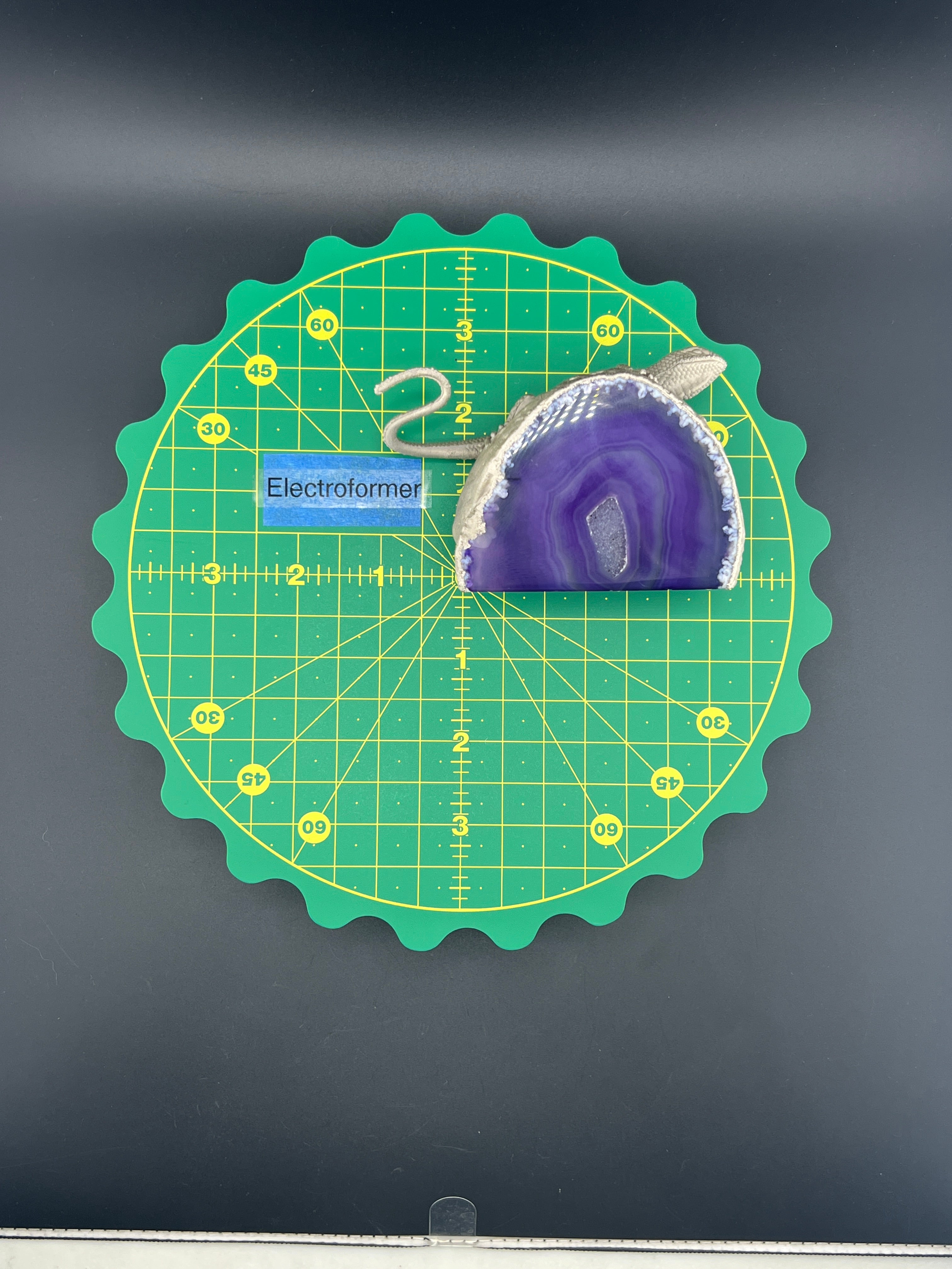 Purple Blue Agate Geode With Lizard On Back Nickle Finish