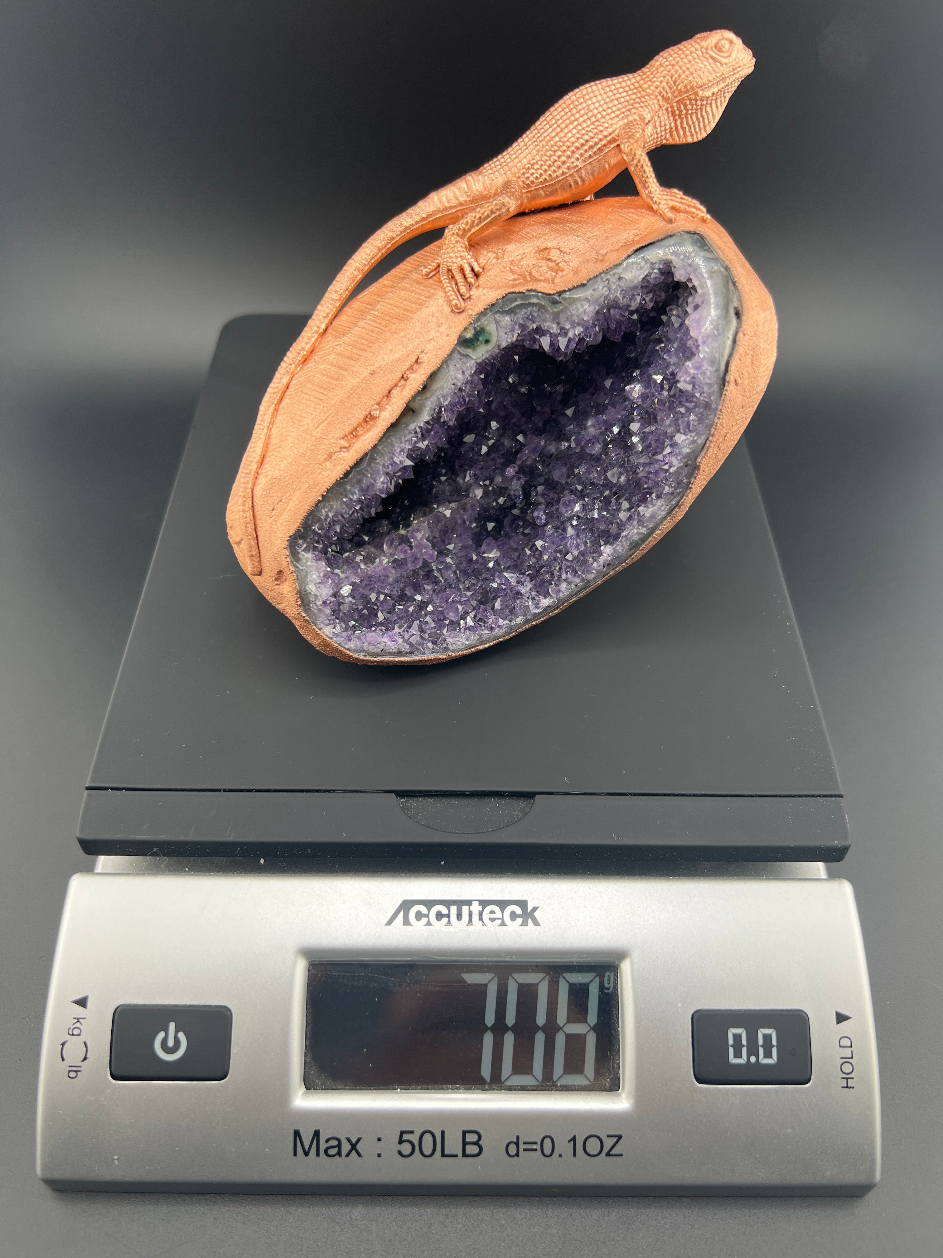 Lizard On Purple Amethyst Geode