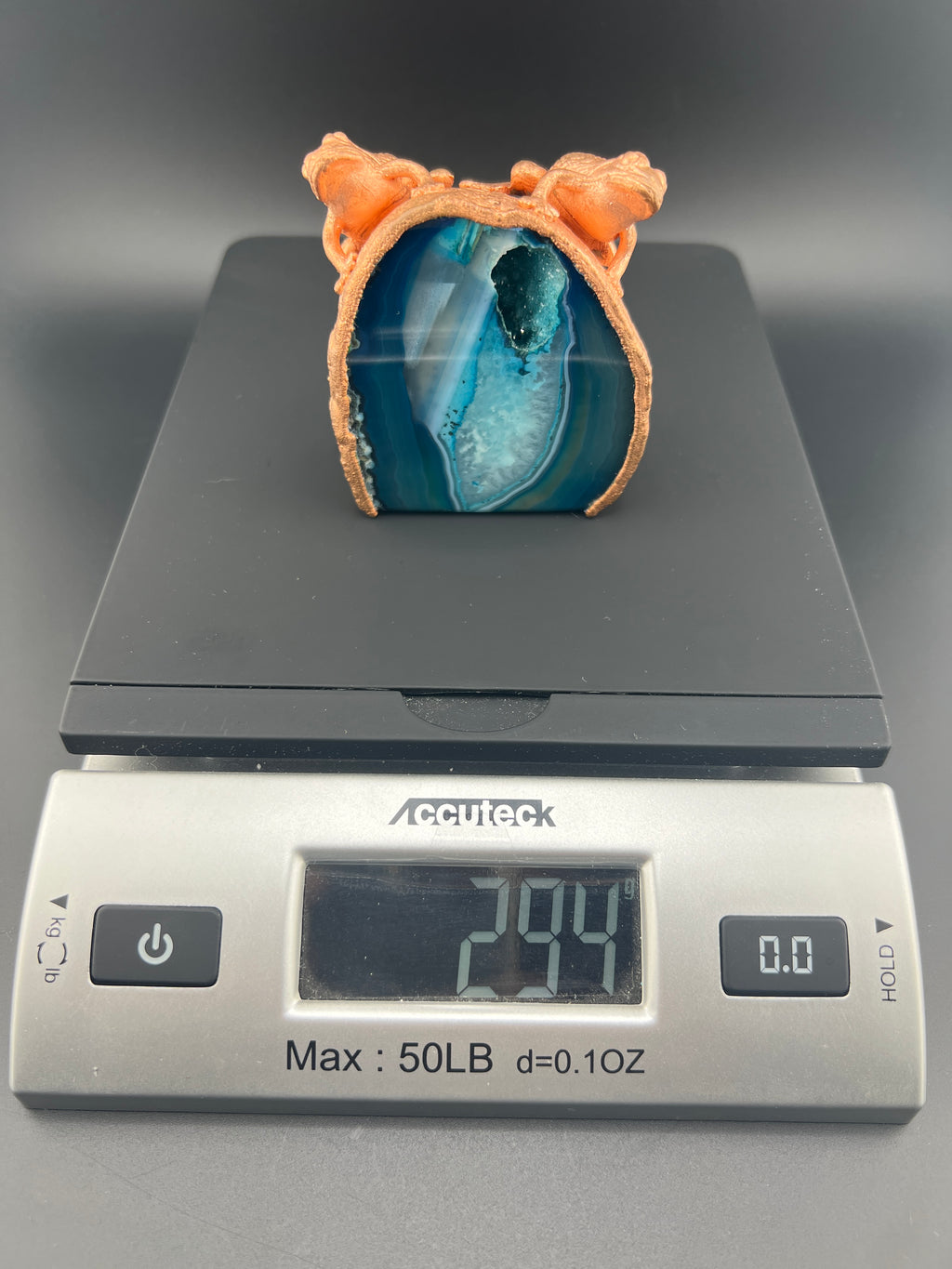 Pair OF Flogs On Blue Dyed Teal Agate Geode