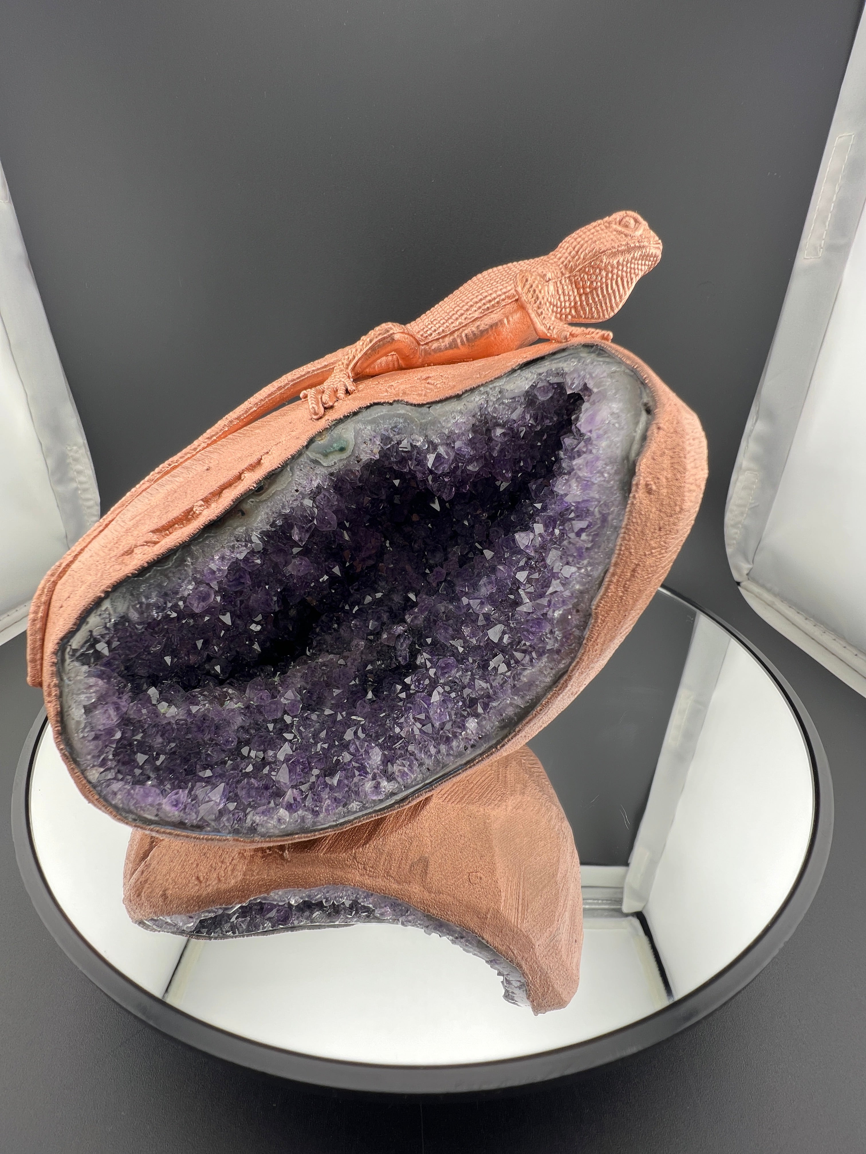 Lizard On Purple Amethyst Geode